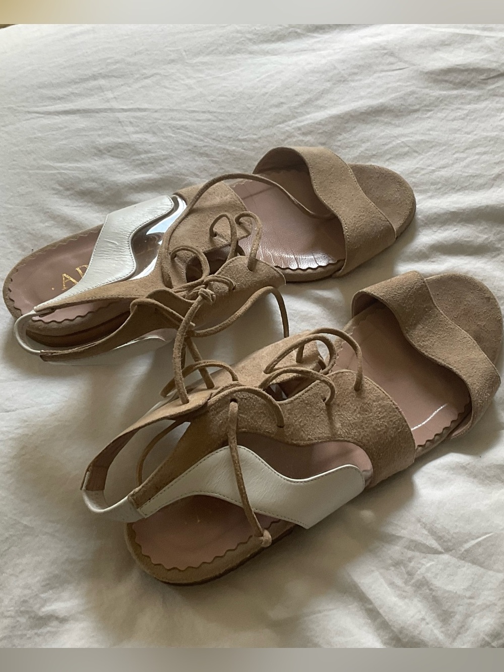 Women's Tan Suede Lace-Up Sandals